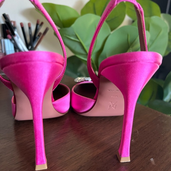 Amina Muaddi Pink Satin Camelia Sling 105 - Picture 6 of 9